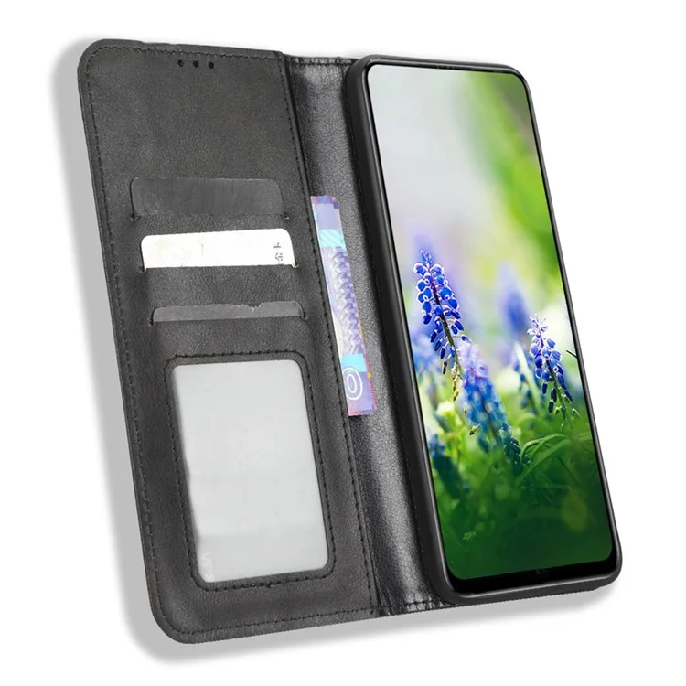 Para Infinix Hot 20s 4g / X6827 Magnetic Autom Telephone Case de la Caja Del Teléfono Retro Patrón Impreso PU Cuero Flip Flip Flip Cover Del Teléfono - Negro