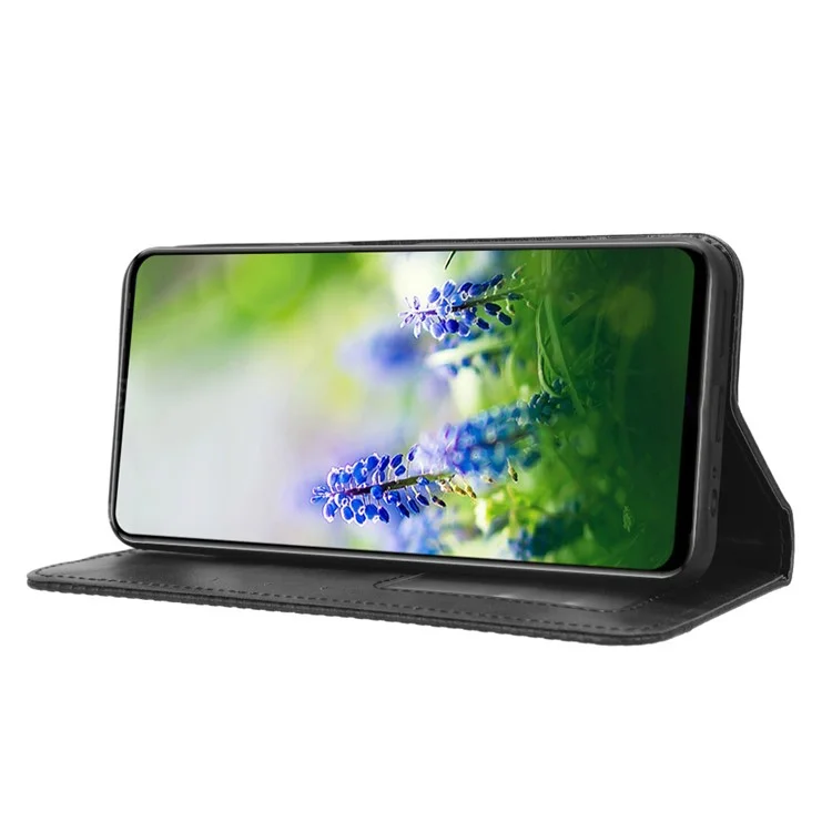 Para Infinix Hot 20s 4g / X6827 Magnetic Autom Telephone Case de la Caja Del Teléfono Retro Patrón Impreso PU Cuero Flip Flip Flip Cover Del Teléfono - Negro