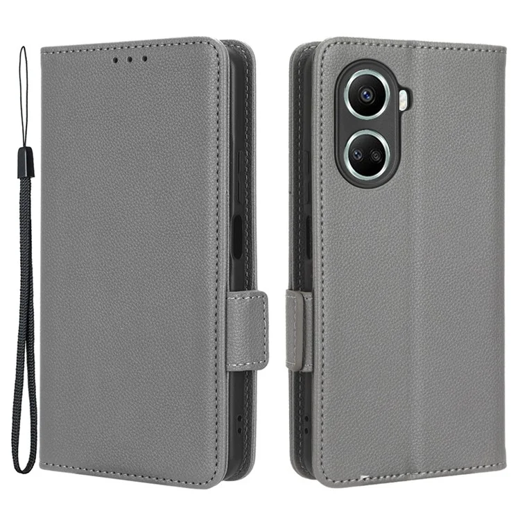 Für Huawei Nova 10 SE 4G Dual Magnetic Clasp PU Leder Hülle Litchi Textur Schockdelie Telefon Brieftasche Abdeckung - Grau