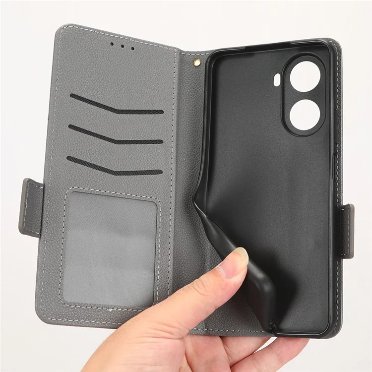 Für Huawei Nova 10 SE 4G Dual Magnetic Clasp PU Leder Hülle Litchi Textur Schockdelie Telefon Brieftasche Abdeckung - Grau