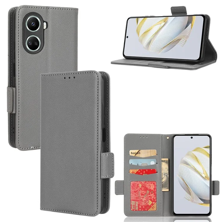 Für Huawei Nova 10 SE 4G Dual Magnetic Clasp PU Leder Hülle Litchi Textur Schockdelie Telefon Brieftasche Abdeckung - Grau