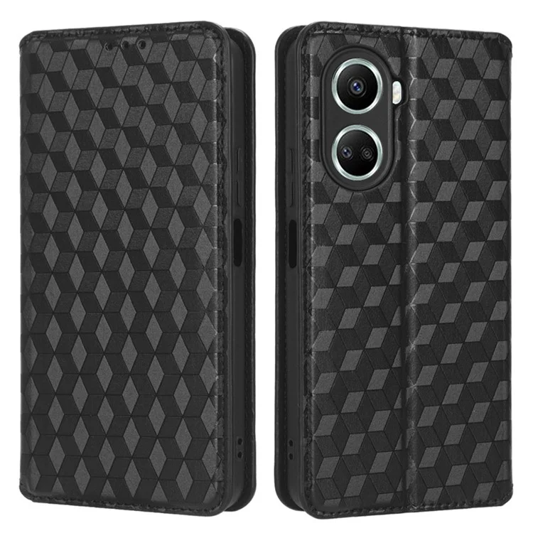 Für Huawei Nova 10 SE 4G Rhombus Muster Geprägtes PU Leder-telefon-stand Wallet Wallet Deckung Magnetische Automatische Absorbemittel Telefonhülle - Schwarz
