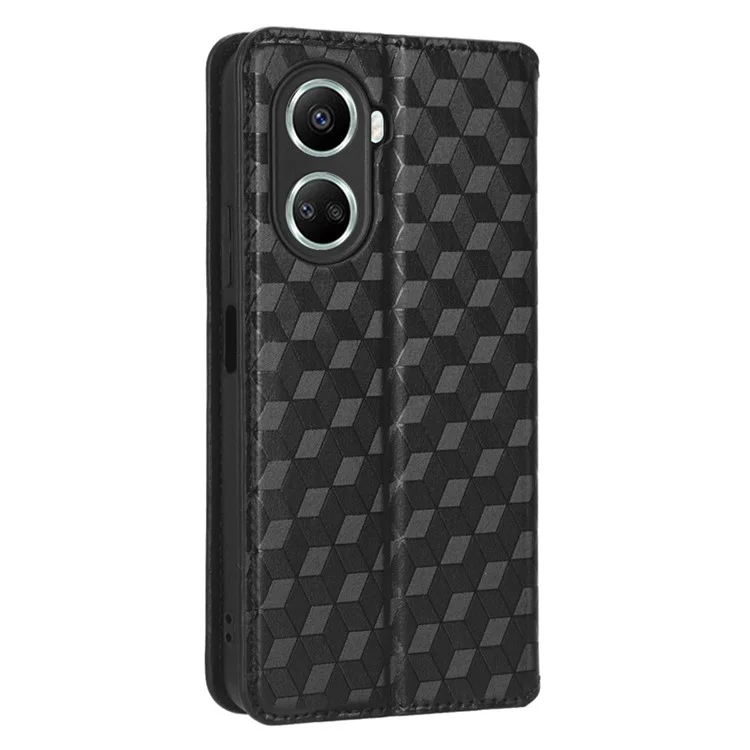 Für Huawei Nova 10 SE 4G Rhombus Muster Geprägtes PU Leder-telefon-stand Wallet Wallet Deckung Magnetische Automatische Absorbemittel Telefonhülle - Schwarz