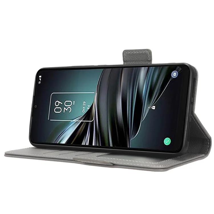 Für TCL 20 xe Litchi Textur PU Leder Telefonhülle Dual Magnetic Clasp Wallet Stand Anti-drop-abdeckung - Grau