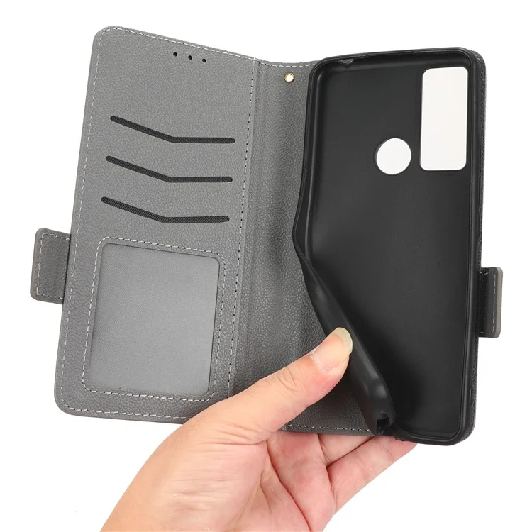 Für TCL 20 xe Litchi Textur PU Leder Telefonhülle Dual Magnetic Clasp Wallet Stand Anti-drop-abdeckung - Grau