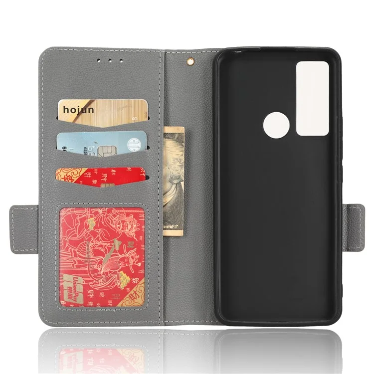 Für TCL 20 xe Litchi Textur PU Leder Telefonhülle Dual Magnetic Clasp Wallet Stand Anti-drop-abdeckung - Grau