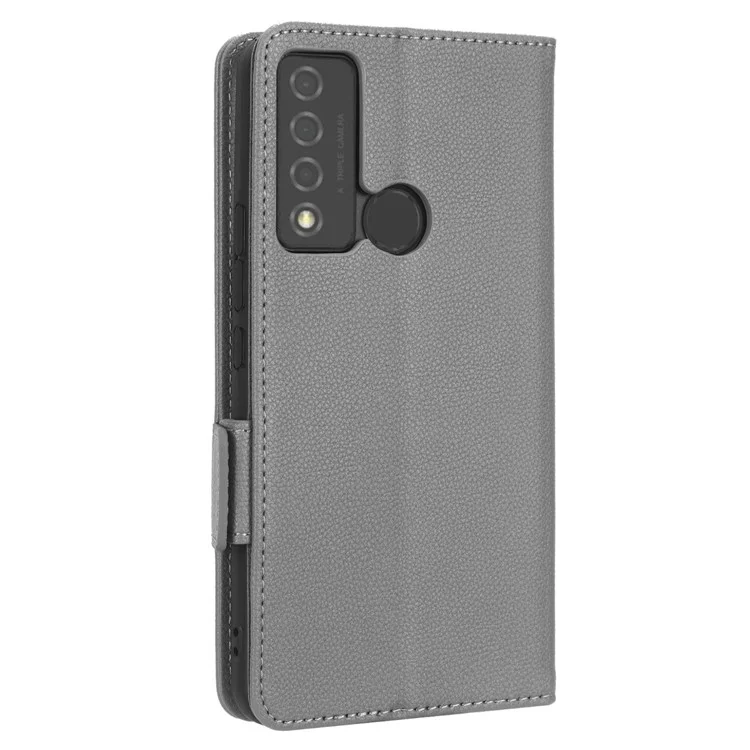 Für TCL 20 xe Litchi Textur PU Leder Telefonhülle Dual Magnetic Clasp Wallet Stand Anti-drop-abdeckung - Grau
