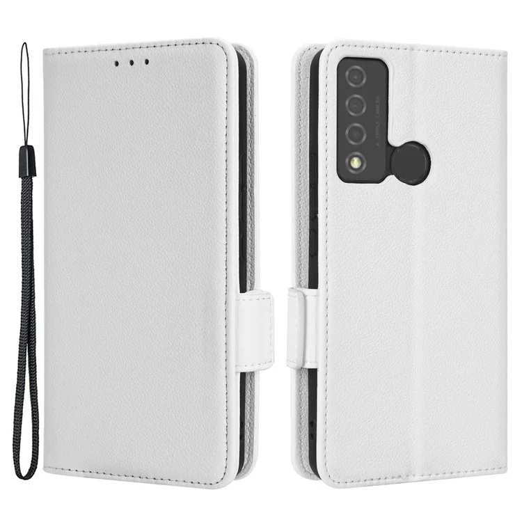 For TCL 20 XE Litchi Texture PU Leather Phone Case Dual Magnetic Clasp Wallet Stand Anti-drop Cover - White