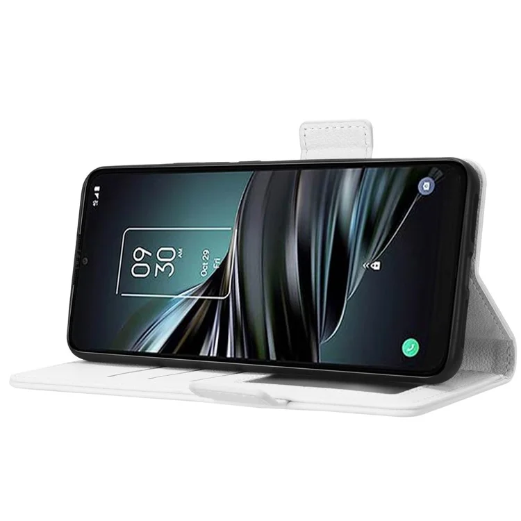 For TCL 20 XE Litchi Texture PU Leather Phone Case Dual Magnetic Clasp Wallet Stand Anti-drop Cover - White