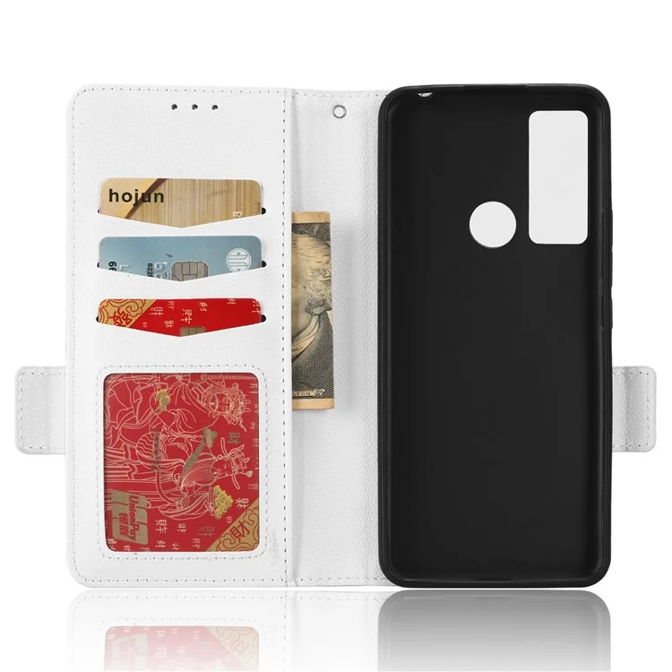 For TCL 20 XE Litchi Texture PU Leather Phone Case Dual Magnetic Clasp Wallet Stand Anti-drop Cover - White