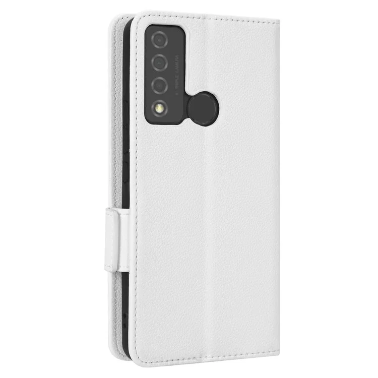 For TCL 20 XE Litchi Texture PU Leather Phone Case Dual Magnetic Clasp Wallet Stand Anti-drop Cover - White