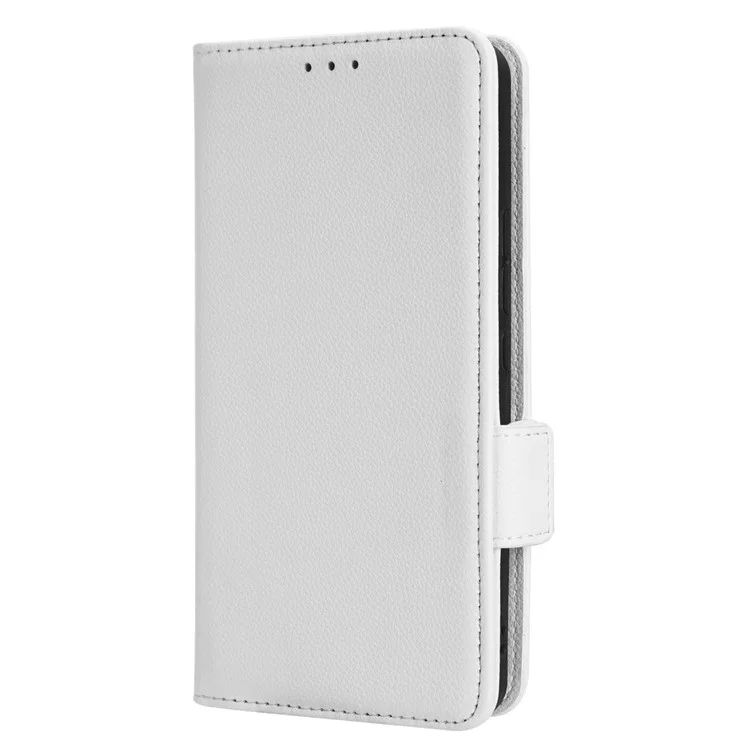 For TCL 20 XE Litchi Texture PU Leather Phone Case Dual Magnetic Clasp Wallet Stand Anti-drop Cover - White