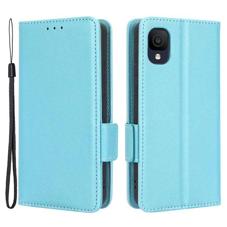 cu Leather Phone Case Для TCL Ion Z, Двойная Магнитная Застежка Litchi Texture Folio Flip Cover с Кошельком Подставки - Нежно Голубые