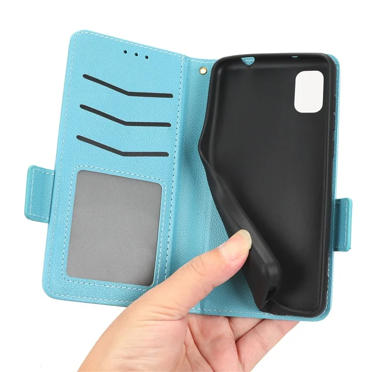 cu Leather Phone Case Для TCL Ion Z, Двойная Магнитная Застежка Litchi Texture Folio Flip Cover с Кошельком Подставки - Нежно Голубые