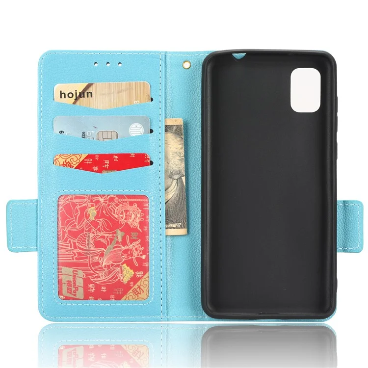 cu Leather Phone Case Для TCL Ion Z, Двойная Магнитная Застежка Litchi Texture Folio Flip Cover с Кошельком Подставки - Нежно Голубые