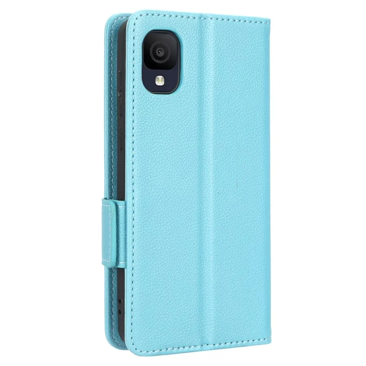 cu Leather Phone Case Для TCL Ion Z, Двойная Магнитная Застежка Litchi Texture Folio Flip Cover с Кошельком Подставки - Нежно Голубые