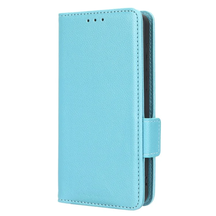 cu Leather Phone Case Для TCL Ion Z, Двойная Магнитная Застежка Litchi Texture Folio Flip Cover с Кошельком Подставки - Нежно Голубые