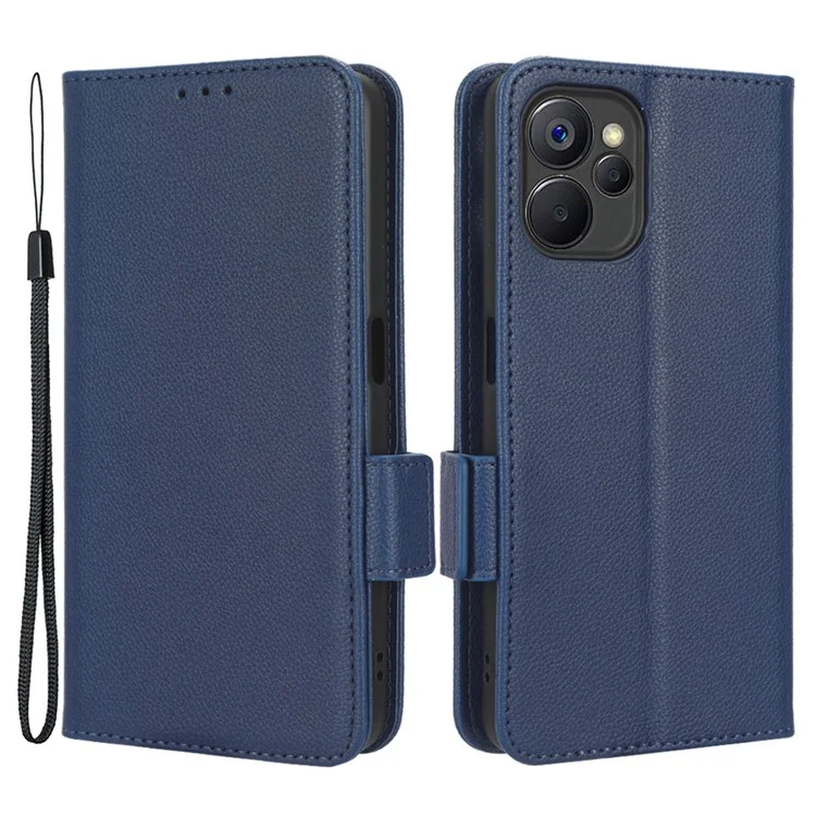 Per Realme 10 5G / 9i 5g Litchi Texture PU Portafoglio in Pelle Custodia Doppia Chiusura Magnetica Copertina Telefonica Anti-scratch - Blu Scuro