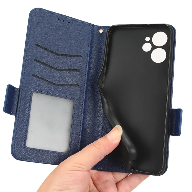 Per Realme 10 5G / 9i 5g Litchi Texture PU Portafoglio in Pelle Custodia Doppia Chiusura Magnetica Copertina Telefonica Anti-scratch - Blu Scuro