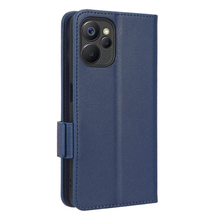 Per Realme 10 5G / 9i 5g Litchi Texture PU Portafoglio in Pelle Custodia Doppia Chiusura Magnetica Copertina Telefonica Anti-scratch - Blu Scuro