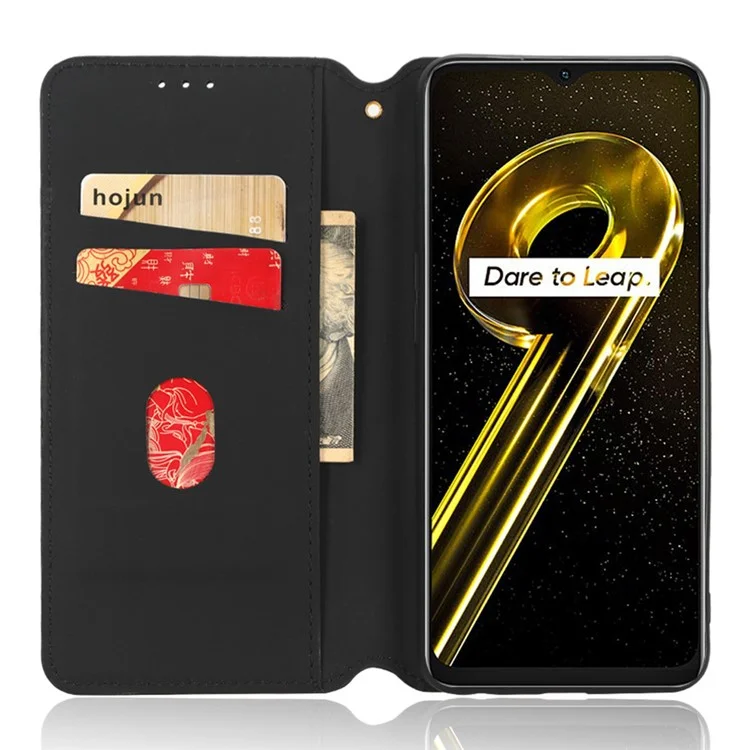 Für Realme 10 5g / 9i 5G Rhombusmuster Geprägt PU Leder Telefon Hülle Magnetische Automatisch Absorbierte Stand Brieftasche Folio Flip Cover - Schwarz