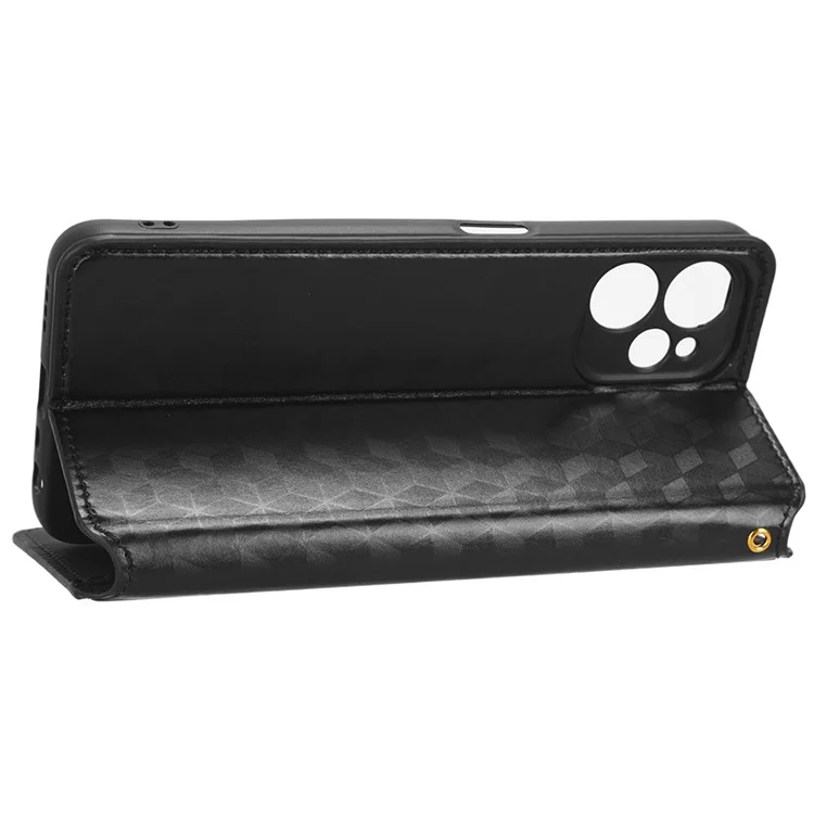 Für Realme 10 5g / 9i 5G Rhombusmuster Geprägt PU Leder Telefon Hülle Magnetische Automatisch Absorbierte Stand Brieftasche Folio Flip Cover - Schwarz