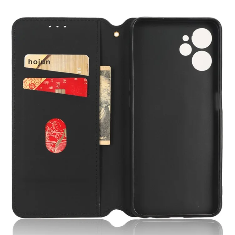 Für Realme 10 5g / 9i 5G Rhombusmuster Geprägt PU Leder Telefon Hülle Magnetische Automatisch Absorbierte Stand Brieftasche Folio Flip Cover - Schwarz