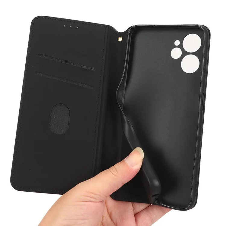 Für Realme 10 5g / 9i 5G Rhombusmuster Geprägt PU Leder Telefon Hülle Magnetische Automatisch Absorbierte Stand Brieftasche Folio Flip Cover - Schwarz