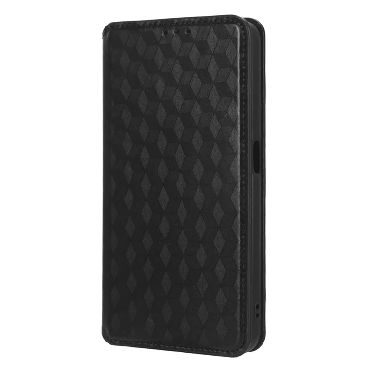 Für Realme 10 5g / 9i 5G Rhombusmuster Geprägt PU Leder Telefon Hülle Magnetische Automatisch Absorbierte Stand Brieftasche Folio Flip Cover - Schwarz