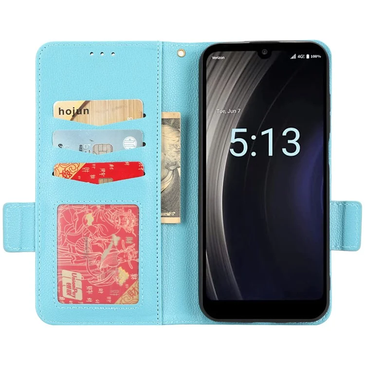 For Orbic Joy 4G RC608L PU Leather Dual Magnetic Clasp Phone Case Litchi Texture Stand Wallet Folio Flip Cover - Baby Blue