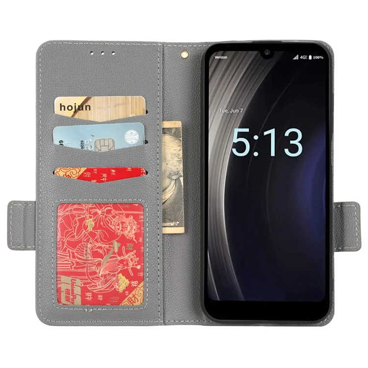 For Orbic Joy 4G RC608L PU Leather Dual Magnetic Clasp Phone Case Litchi Texture Stand Wallet Folio Flip Cover - Grey