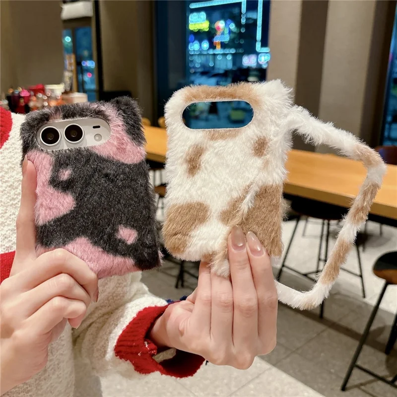 For iPhone Duo Case Stone Pattern PC Plush Folding Phone Cover - White  /  Purple
