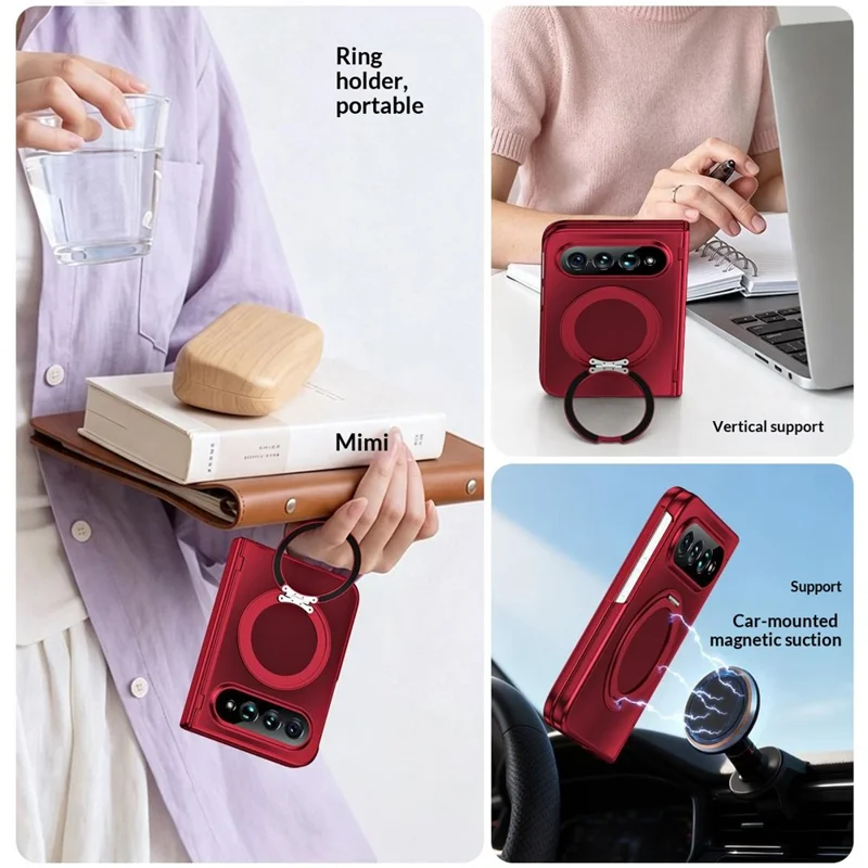 Funda para Xiaomi 18 Fold con soporte giratorio, protección contra caídas, carcasa de policarbonato con protector de pantalla de vidrio templado - Rojo