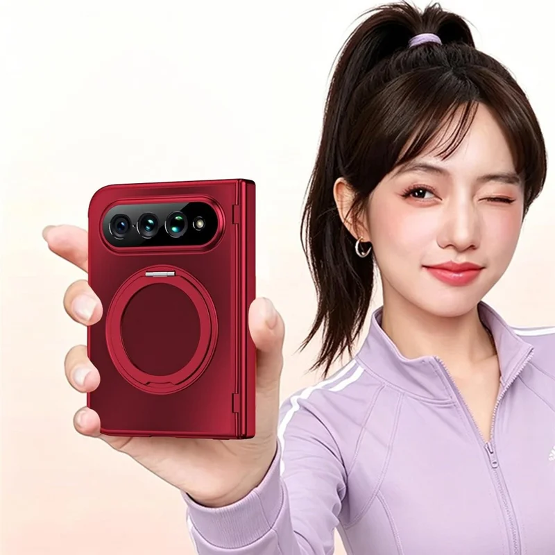 Funda para Xiaomi 18 Fold con soporte giratorio, protección contra caídas, carcasa de policarbonato con protector de pantalla de vidrio templado - Rojo