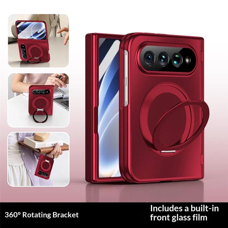 Funda para Xiaomi 18 Fold con soporte giratorio, protección contra caídas, carcasa de policarbonato con protector de pantalla de vidrio templado - Rojo