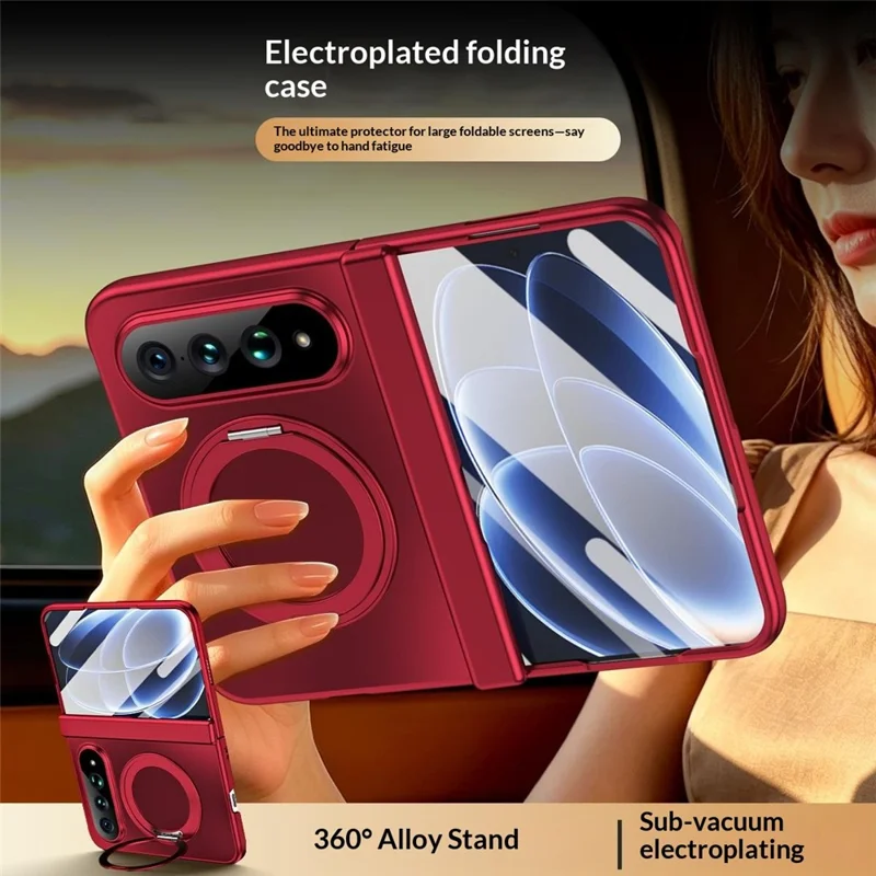 Funda para Xiaomi 18 Fold con soporte giratorio, protección contra caídas, carcasa de policarbonato con protector de pantalla de vidrio templado - Rojo