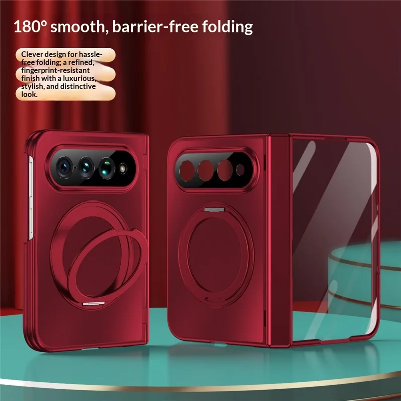 Funda para Xiaomi 18 Fold con soporte giratorio, protección contra caídas, carcasa de policarbonato con protector de pantalla de vidrio templado - Rojo