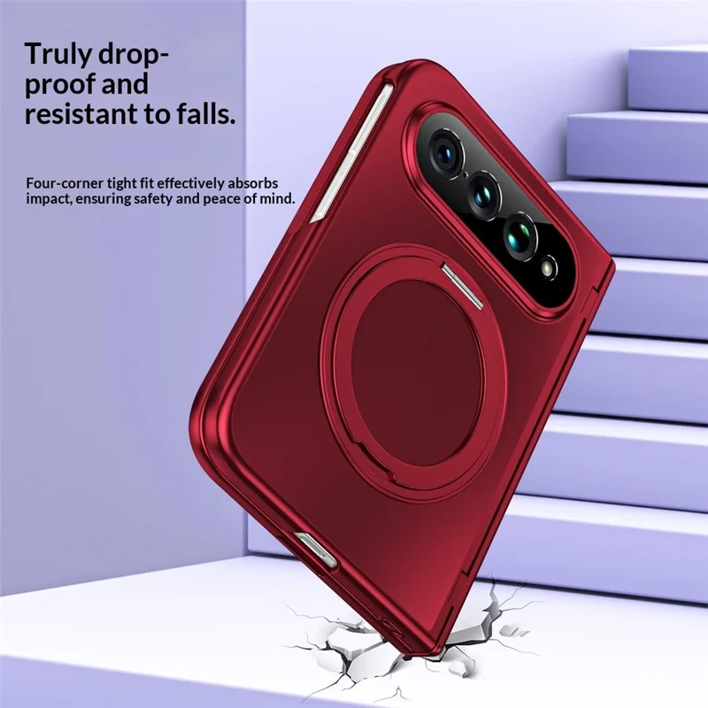 Funda para Xiaomi 18 Fold con soporte giratorio, protección contra caídas, carcasa de policarbonato con protector de pantalla de vidrio templado - Rojo