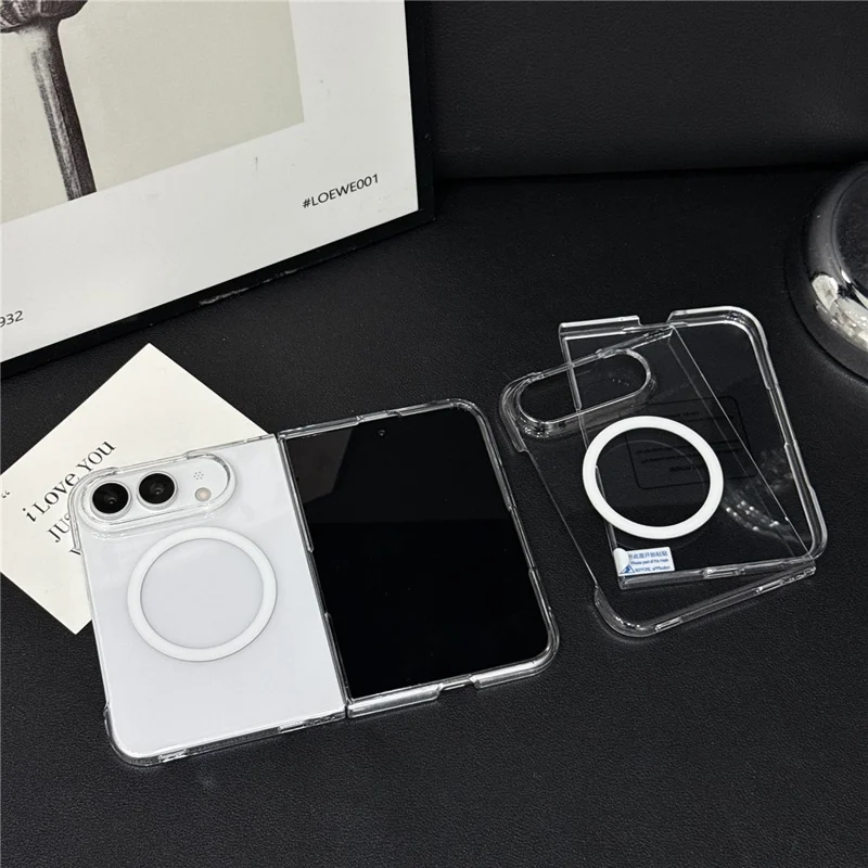 For iPhone Duo Magnetic Case with Screen Film UV Glossy PC Foldable Phone Cover - Transparent
