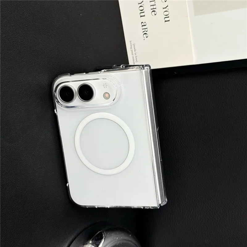 For iPhone Duo Magnetic Case with Screen Film UV Glossy PC Foldable Phone Cover - Transparent