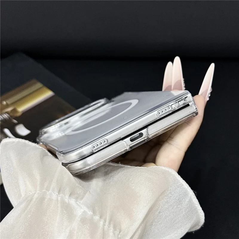 For iPhone Duo Magnetic Case with Screen Film UV Glossy PC Foldable Phone Cover - Transparent