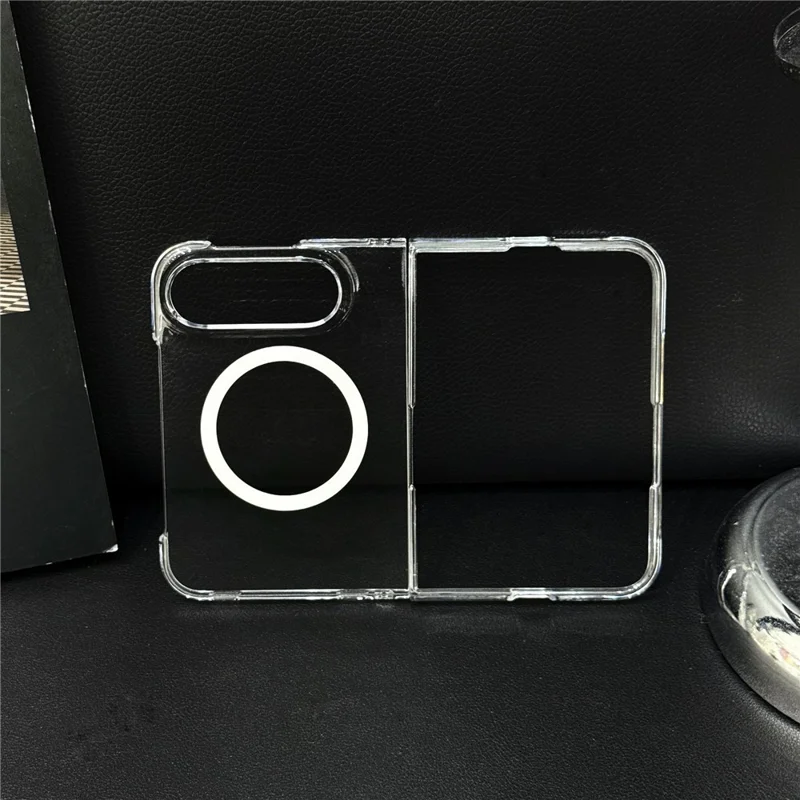 For iPhone Duo Magnetic Case with Screen Film UV Glossy PC Foldable Phone Cover - Transparent