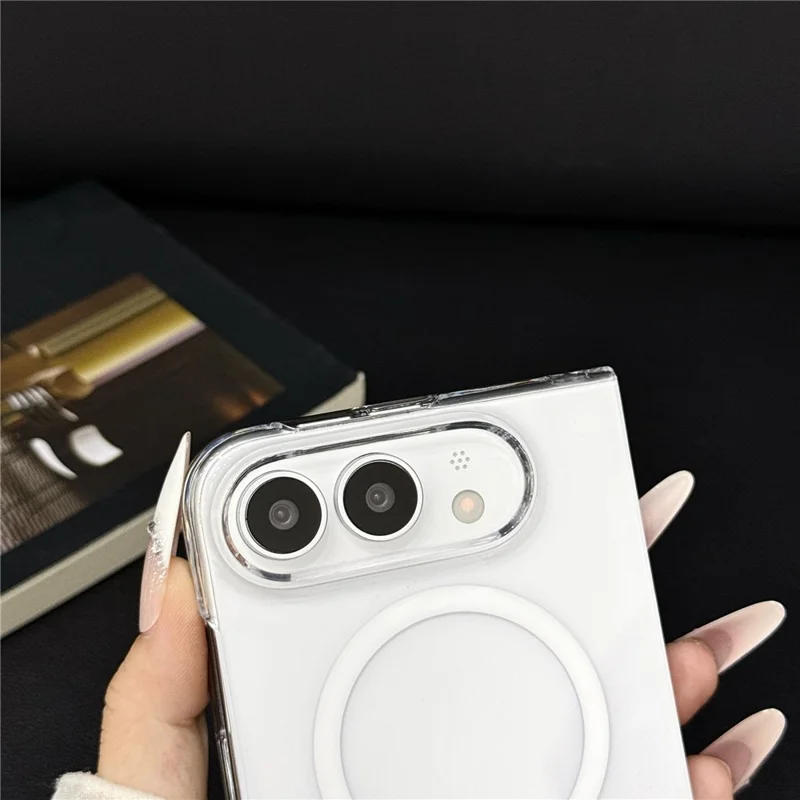 For iPhone Duo Magnetic Case with Screen Film UV Glossy PC Foldable Phone Cover - Transparent