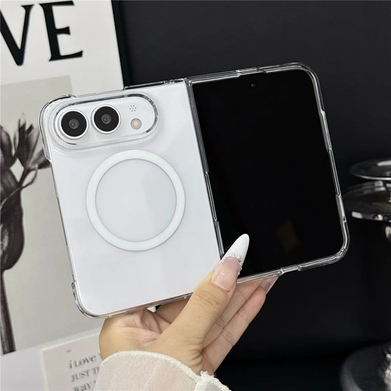 For iPhone Duo Magnetic Case with Screen Film UV Glossy PC Foldable Phone Cover - Transparent