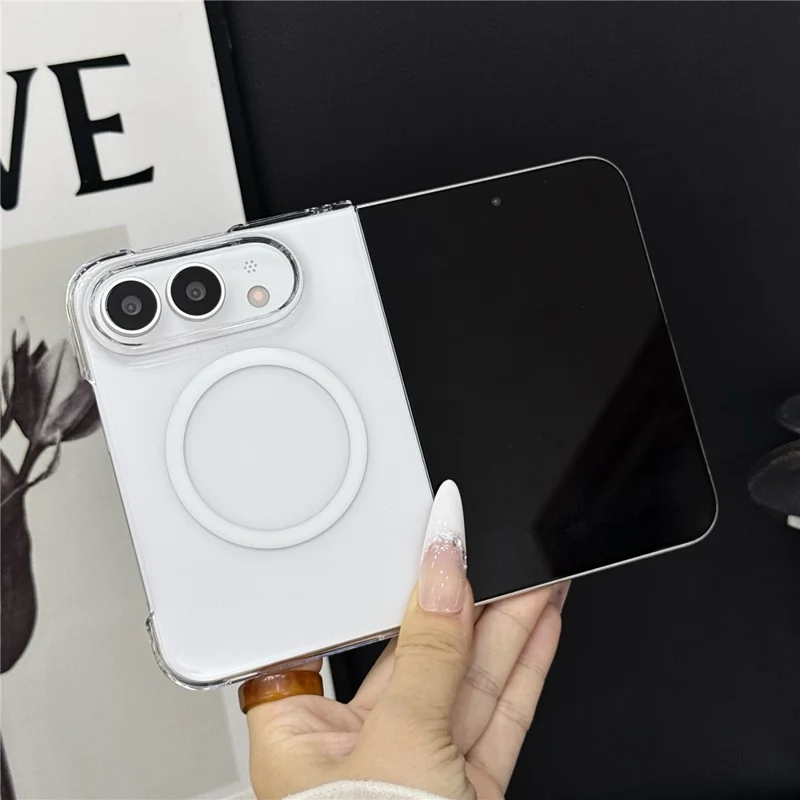 For iPhone Duo Magnetic Case with Screen Film UV Glossy PC Foldable Phone Cover - Transparent
