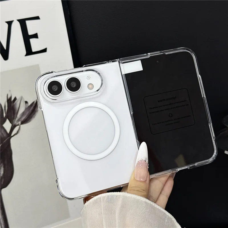 For iPhone Duo Magnetic Case with Screen Film UV Glossy PC Foldable Phone Cover - Transparent