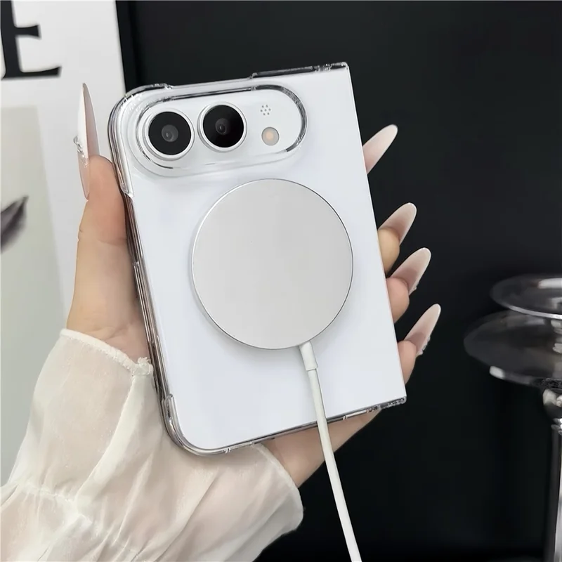 For iPhone Duo Magnetic Case with Screen Film UV Glossy PC Foldable Phone Cover - Transparent