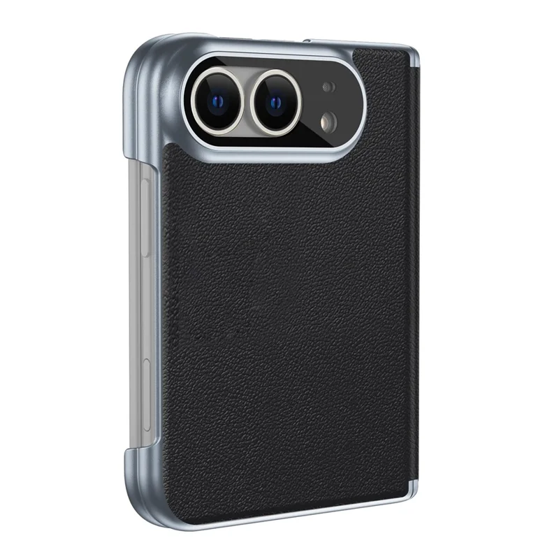 Voor iPhone Duo Case Dual-Axis Scharnier PU Leer Harde PC Vouwtelefoonhoes - Zwart