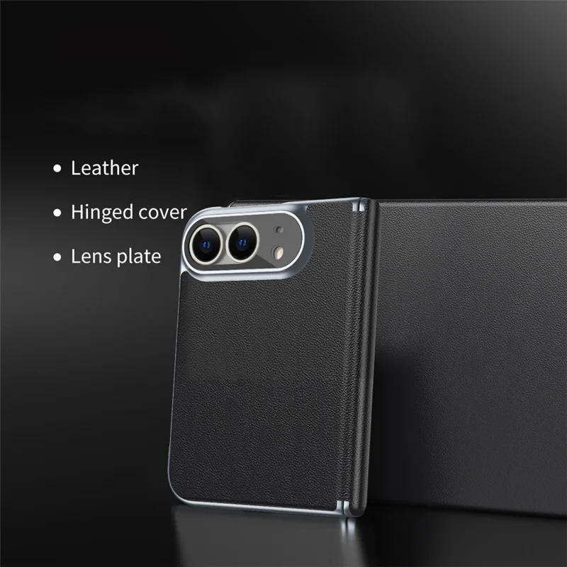 Voor iPhone Duo Case Dual-Axis Scharnier PU Leer Harde PC Vouwtelefoonhoes - Zwart
