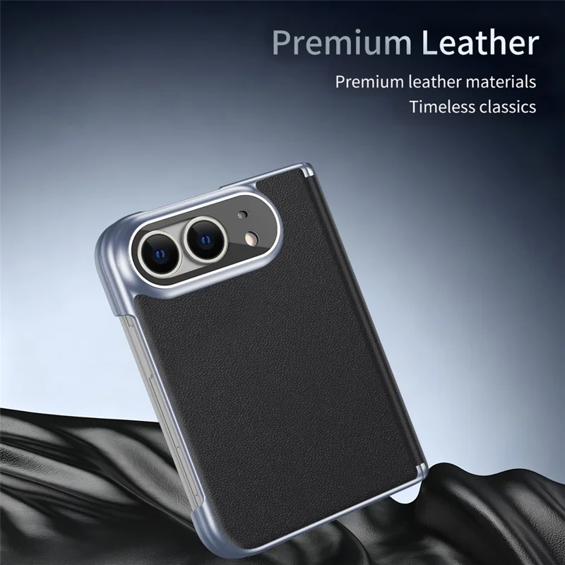 Voor iPhone Duo Case Dual-Axis Scharnier PU Leer Harde PC Vouwtelefoonhoes - Zwart